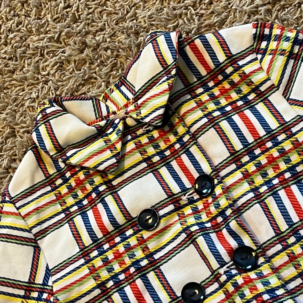 Vintage Magic Years Toddler Plaid Jacket Multi Color Double Breasted Coat White